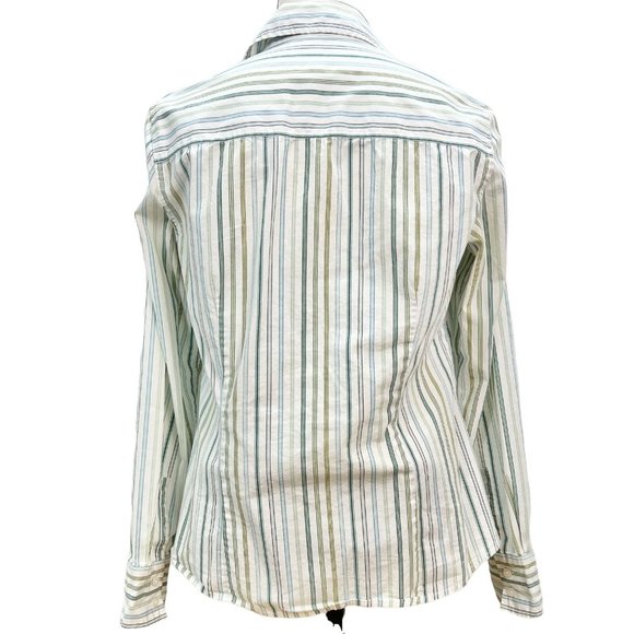 Ann Taylor Loft Top Womens 8 Blue Green White Pinstripe Long Sleeve - Picture 5 of 8